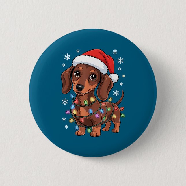 Christmas Dachshund Lights Santa Hat Holiday Dog L Button (Vorderseite)