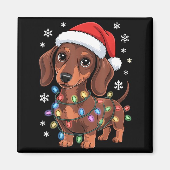 Christmas Dachshund Lights Santa Hat Holiday Dog L Magnet (Vorne)