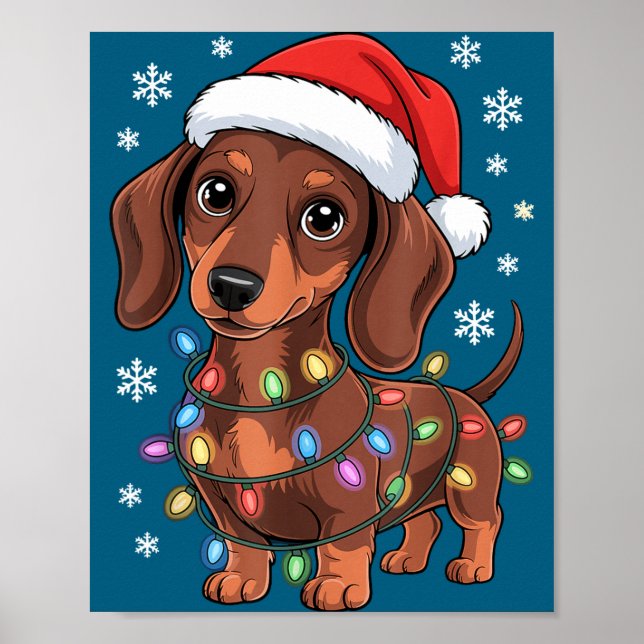 Christmas Dachshund Lights Santa Hat Holiday Dog L Poster (Vorne)