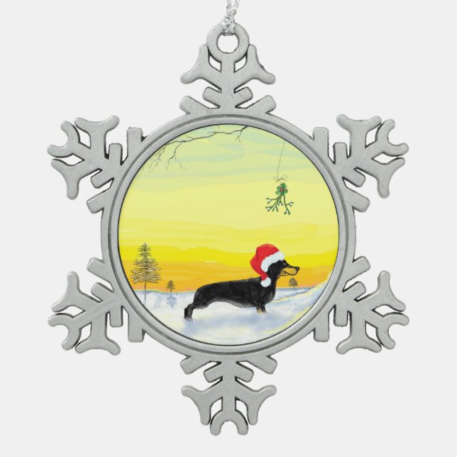 christmas dachshund schneeflocken Zinn-Ornament (Vorderseite)