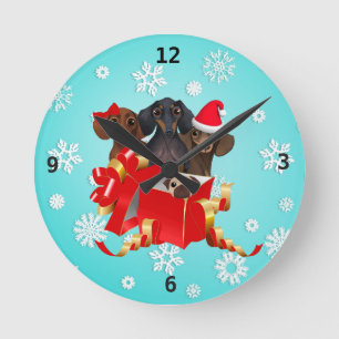 Christmas Dachshund Wall Clock Runde Wanduhr