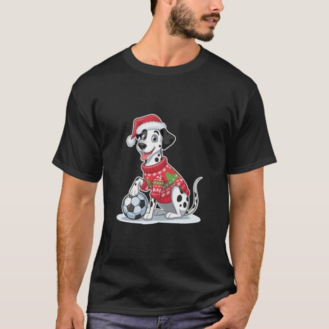 Christmas Dalmatian Dog with Soccer Ball T-Shirt (Vorderseite)