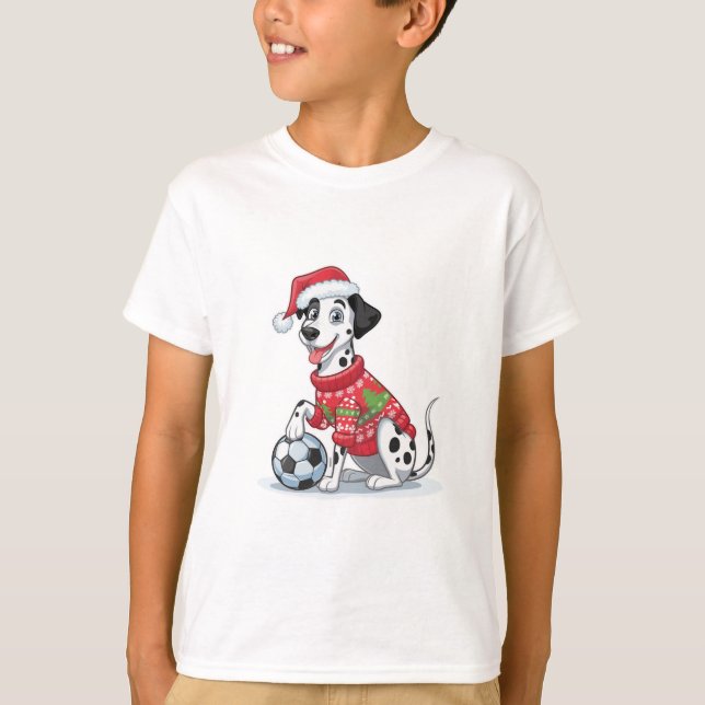Christmas Dalmatian Dog with Soccer Ball T-Shirt (Vorderseite)