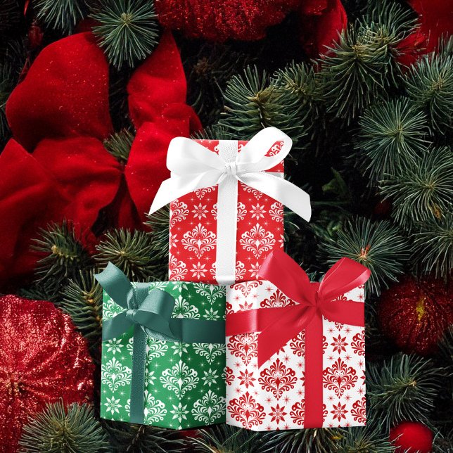 Christmas Damask Pattern on Custom Background Geschenkpapier Set (Von Creator hochgeladen)