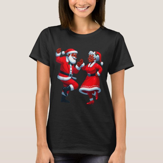 Christmas Dancing Black African American Santa Mrs T-Shirt (Vorderseite)