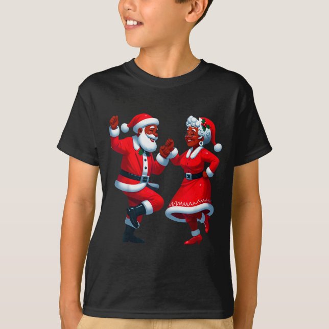 Christmas Dancing Black African American Santa Mrs T-Shirt (Vorderseite)
