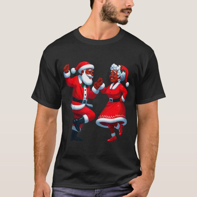 Christmas Dancing Black African American Santa Mrs T-Shirt (Vorderseite)