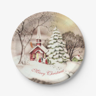 Christmas Day Vintage Victorian Country Church Pappteller