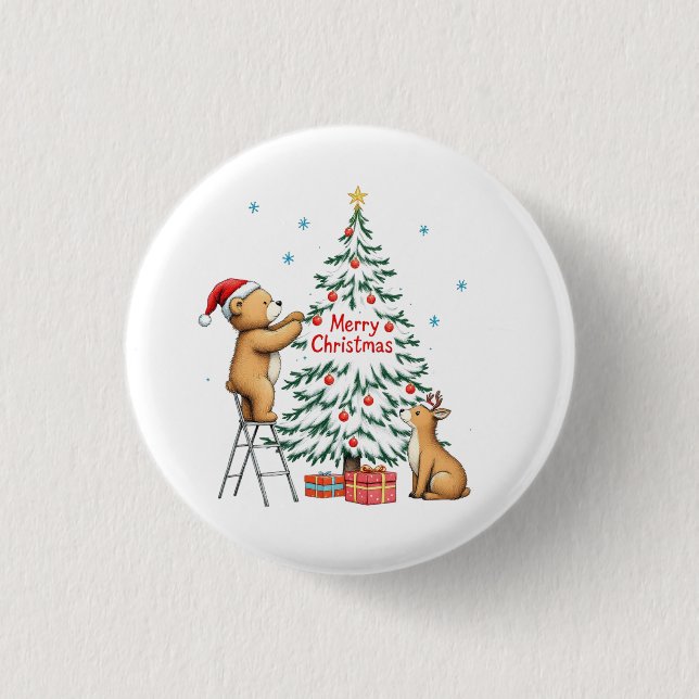 Christmas deer and bear button (Vorderseite)