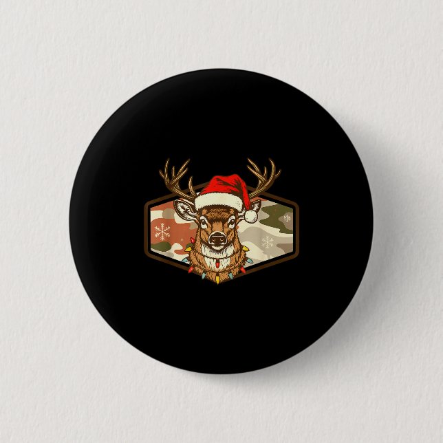Christmas Deer Hunting Old School Camo, Xmas Hunti Button (Vorderseite)