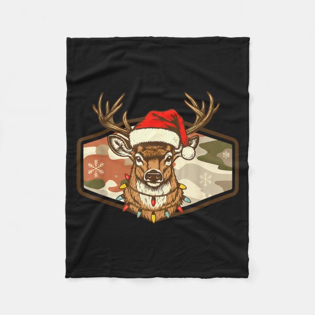 Christmas Deer Hunting Old School Camo, Xmas Hunti Fleecedecke (Vorderseite)