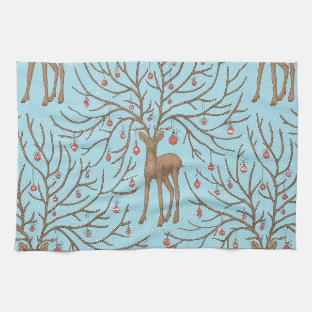 Christmas deer on blue geschirrtuch (Horizontal)