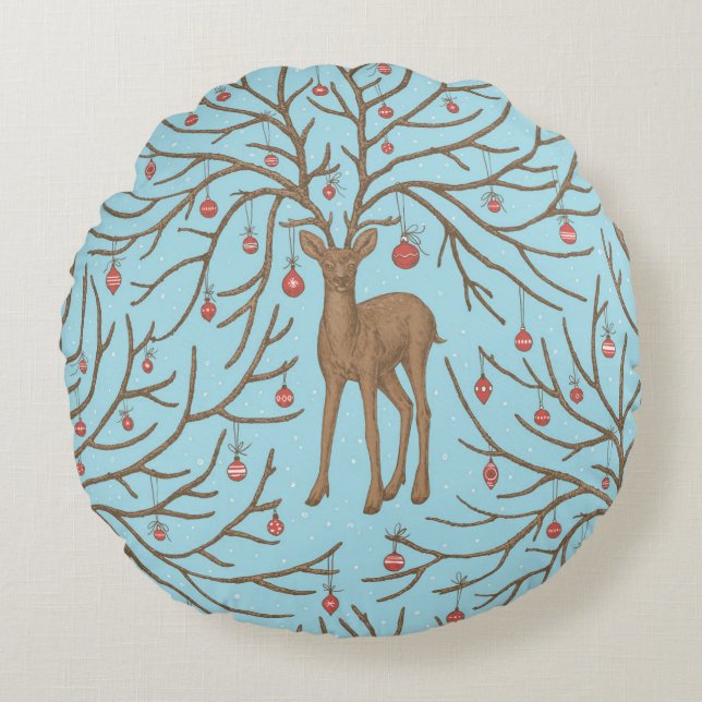 Christmas deer on blue rundes kissen (Vorderseite)