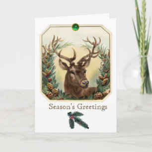 CHRISTMAS DEER,PINE CONES CROWN,GREEN GEMSTONES FEIERTAGSKARTE
