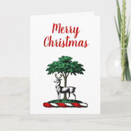 Christmas Deer Stag by Tree Heraldic Wappen Emblem Feiertagskarte