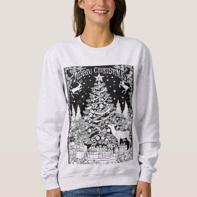 Christmas deer trees snow ladies  sweat-shirt  sweatshirt (Vorderseite)