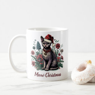 Christmas Devon Rex Cat: Weihnachtsmannmütze und B Kaffeetasse