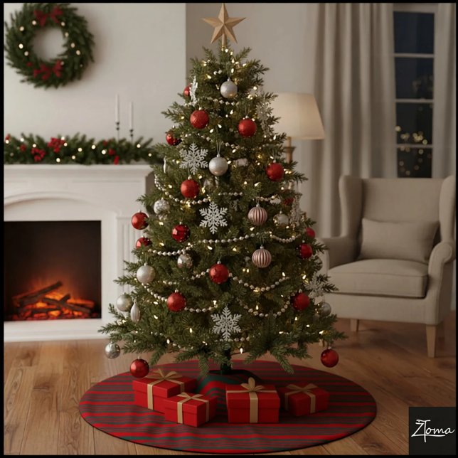 Christmas Diagonal Stripes Red Green Bow Polyester Weihnachtsbaumdecke (Von Creator hochgeladen)