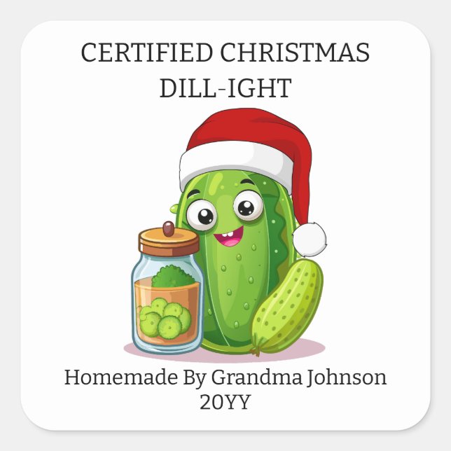 Christmas Dill‑ight Holiday Pickling Jar Quadratischer Aufkleber (Vorderseite)