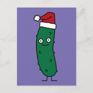 Christmas Dill Pickle mit einer Weihnachtsmannmütz Feiertagspostkarte
