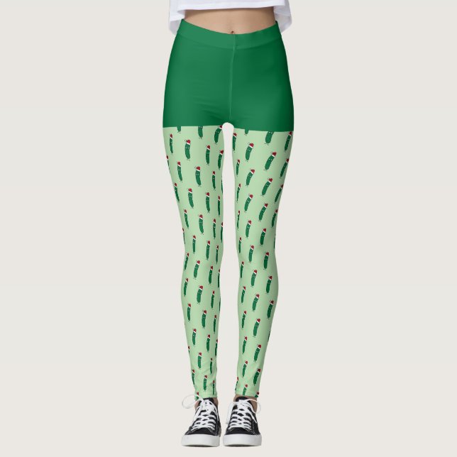 Christmas Dill Pickle wearing a Santa Hat Leggings (Vorderseite)