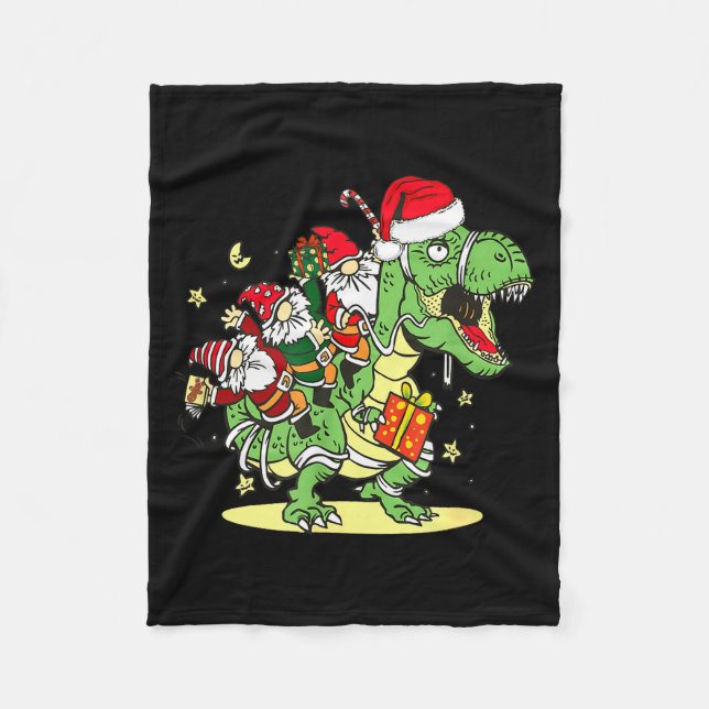 Christmas, Dino, Ugly Xmas, Trex Dinosaur, Gnome  Fleecedecke (Vorderseite)