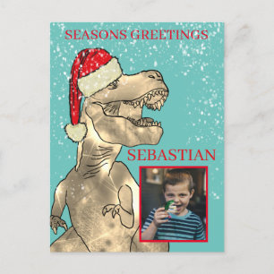 Christmas Dinosaur Custom Foto Feiertagspostkarte