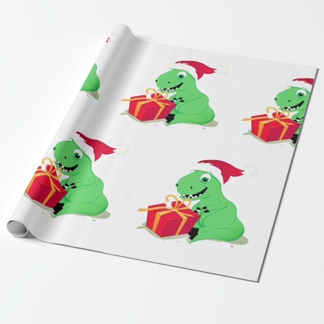 CHRISTMAS DINOSAUR MIT Weihnachtsmannmütze Wrappin Geschenkpapier (Ungerollt)