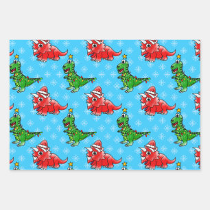 Christmas Dinosaur Muster T-Rex Triceratops Geschenkpapier Set