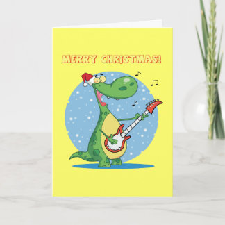 Christmas Dinosaur Playing Guitar Feiertagskarte