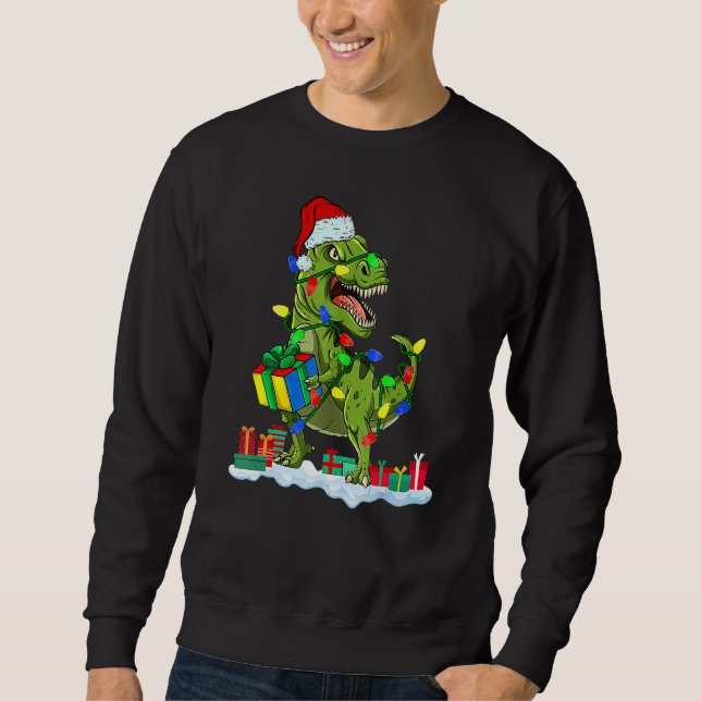 Christmas Dinosaur Rex With Christmas Lights  Xmas Sweatshirt (Vorderseite)