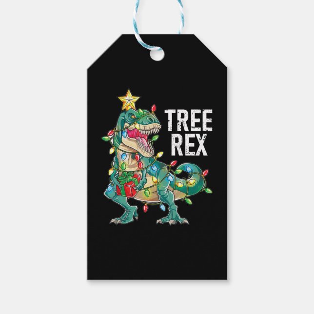 Christmas Dinosaur Tree Rex Geschenkanhänger (Vorderseite)