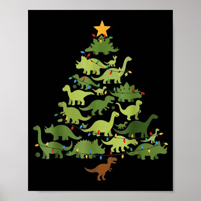 Christmas Dinosaur Tree Rex Pajamas Men Boys Kids  Poster (Vorne)