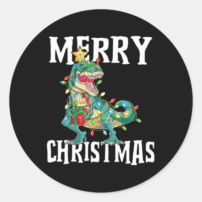 Christmas Dinosaur Tree Rex Pajamas Merry Christma Runder Aufkleber (Vorderseite)