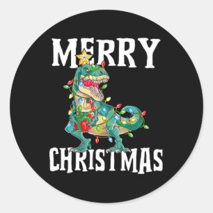 Christmas Dinosaur Tree Rex Pajamas Merry Christma Runder Aufkleber