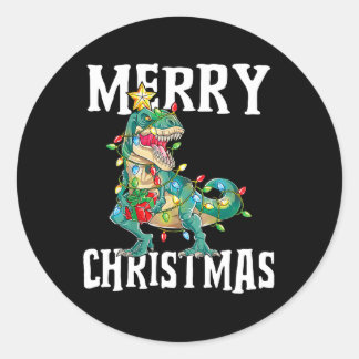 Christmas Dinosaur Tree Rex Pajamas Merry Christma Runder Aufkleber