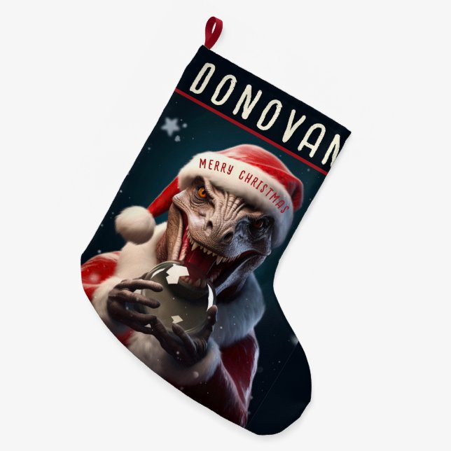 Christmas Dinosaurier Großer Weihnachtsstrumpf (Vorderansicht (hängend))