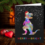 Christmas Dinosaurier Merry und Bright Santa Feiertagskarte<br><div class="desc">Brighten Sie Weihnachten mit dieser lustigen fröhlichen und hellen Weihnachtsdinosaurier-Festkarte. Ein beängstigendes T-Rex-Roaring und das Tragen einer Weihnachtsmannmütze in kräftigen Farben, die in einer Schneeflocke stehend ist, ist ein perfekter Weg, um Freunden und Familie Spaß und Lachen zu bringen. Dino-Liebhaber werden dieses prähistorische Weihnachtsthema mit einer bunten, modernen Drehung verehren....</div>