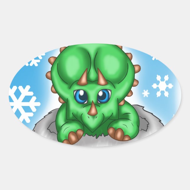 Christmas Dinosaurier Ovaler Aufkleber (Vorderseite)