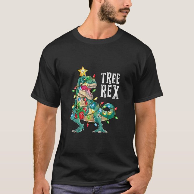 Christmas Dinosaurier Tree Rex Pajamas Men Boys Ki T-Shirt (Vorderseite)