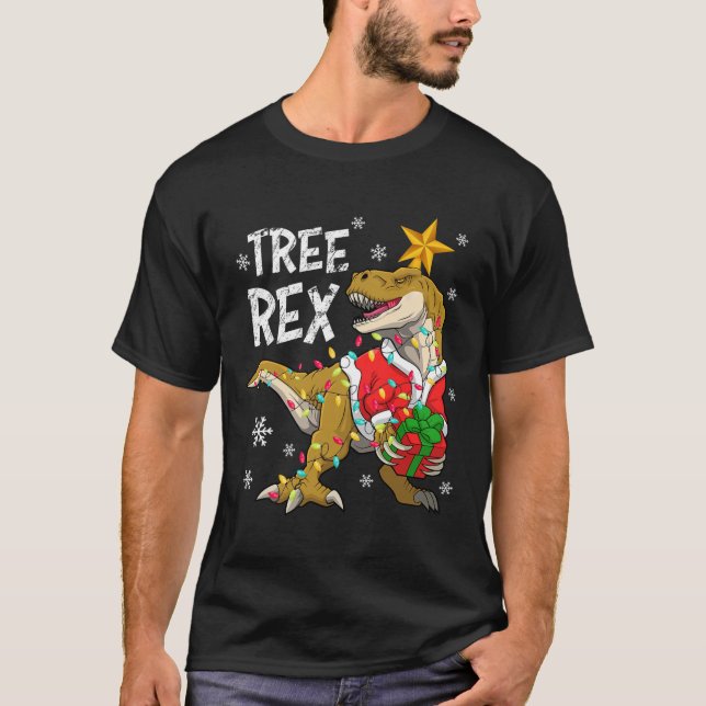Christmas Dinosaurier Tree Rex Pajamas Men Boys Ki T-Shirt (Vorderseite)
