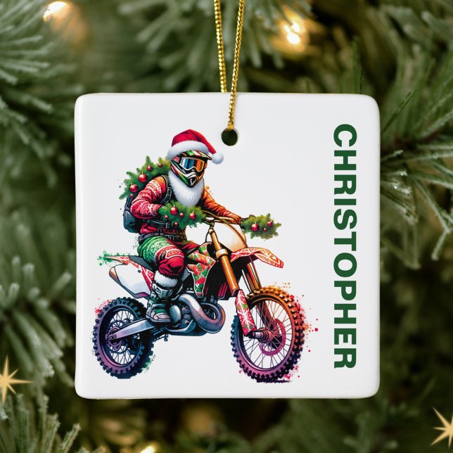 Christmas Dirt Bike Motocross Individuelle Name Keramikornament (Von Creator hochgeladen)