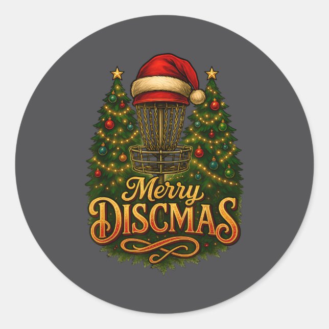 Christmas Disc Golf Merry Discmas  Runder Aufkleber (Vorderseite)
