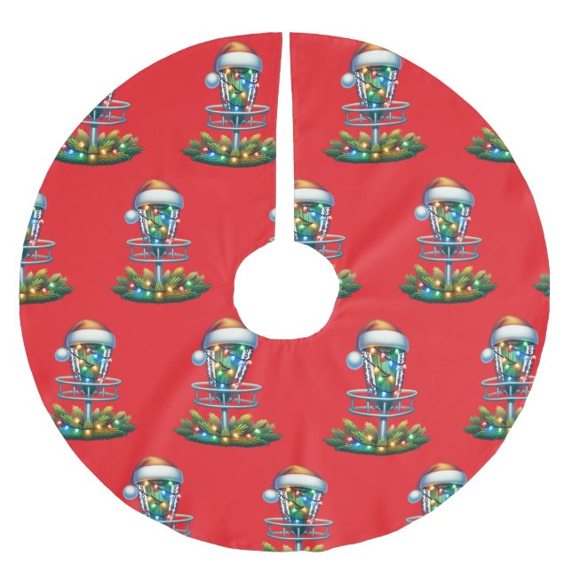 Christmas Disk Golf Themed Polyester Weihnachtsbaumdecke (Vorderseite)