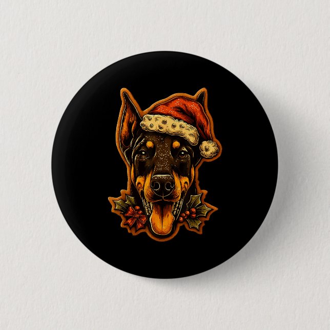 Christmas Doberman Dog With Santa Hat Gingerbread  Button (Vorderseite)