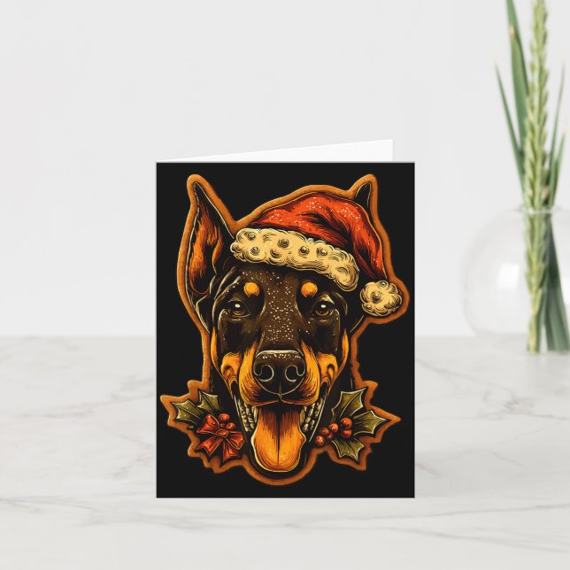 Christmas Doberman Dog With Santa Hat Gingerbread  Karte (Vorderseite)