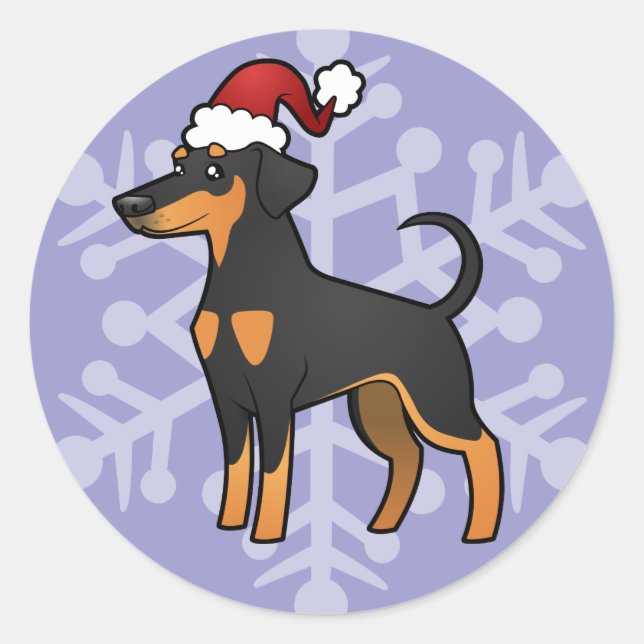 Christmas Doberman Pinscher (Diskettenohren) Runder Aufkleber (Vorderseite)