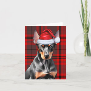 Christmas Doberman Pinscher Dog und Red Kariert Feiertagskarte