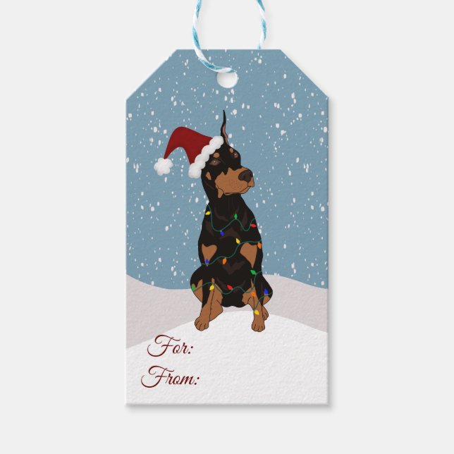 Christmas Doberman Pinscher Geschenkanhänger (Vorderseite)