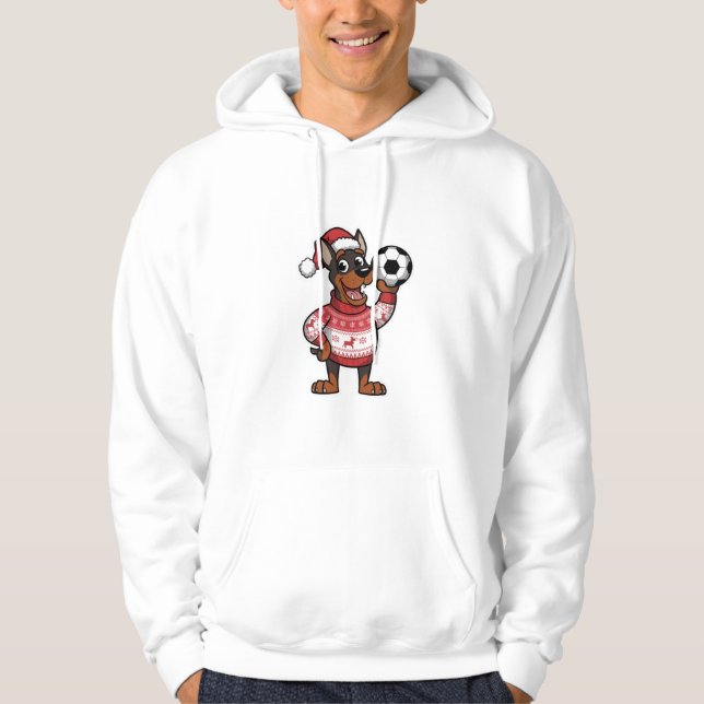 Christmas Doberman puppy with soccer ball Hoodie (Vorderseite)